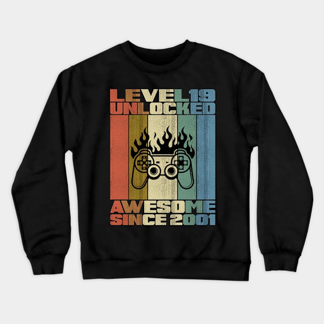 Level 19 Unlocked Birthday 19 Years Old Awesome Since 2001 Crewneck Sweatshirt by 5StarDesigns